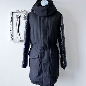 Calvin Klein Women's Black Hooded Polyfill Anorak Quilted Parka Coat Size L